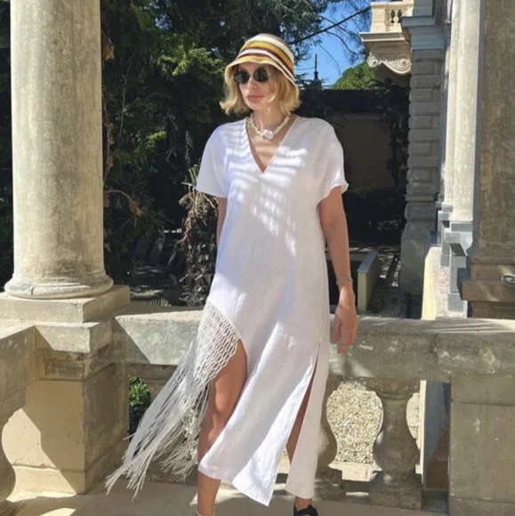 Zara 100% linen fringed macrame white dress Size M - Picture 12 of 17